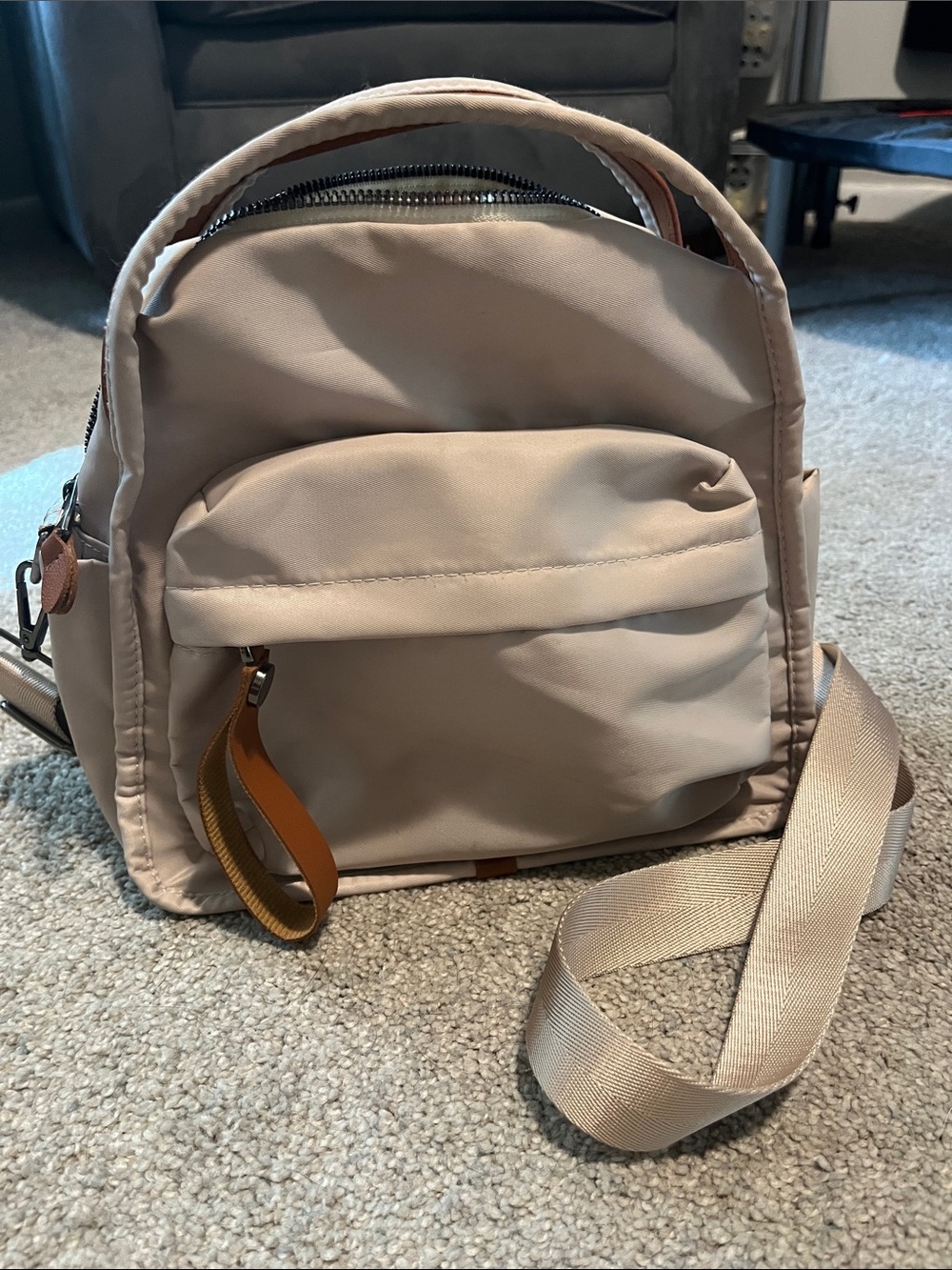 Beige Mini Crossbody Bag with Front Pocket